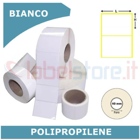 40x23 mm Etichette polipropilene PPL BIANCO lucido in rotolo stampabile a trasferimento termico