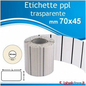 Etichette adesive 70x45 mm polipropilene PPL TRASPARENTE in rotolo stampabili con ribbon