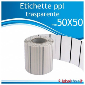 Etichette 50x50 mm adesive PPL TRASPARENTE polipropilene stampabili in bobina