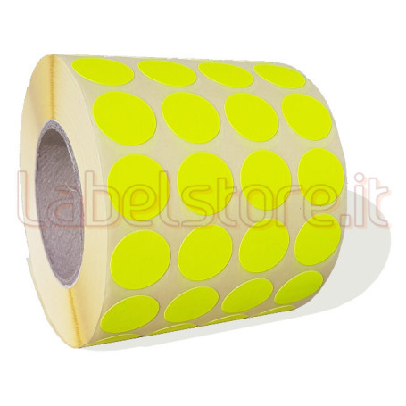 Etichetta adesiva tonda diametro 15mm fluorescente giallo in rotolo 4 piste 5000 pz