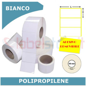Etichette 100x50 mm PPL BIANCO LUCIDO adesivo removibile in rotolo stampabile a trasferimento termico