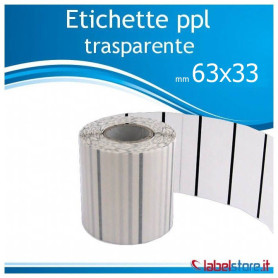 63x33 mm Etichette polipropilene PPL TRASPARENTE adesive stampabili in bobina