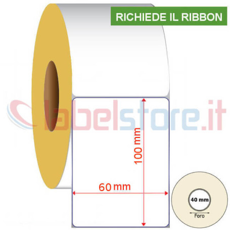 60x100 mm Rotolo etichette adesive VELLUM a trasferimento termico da 500 pz