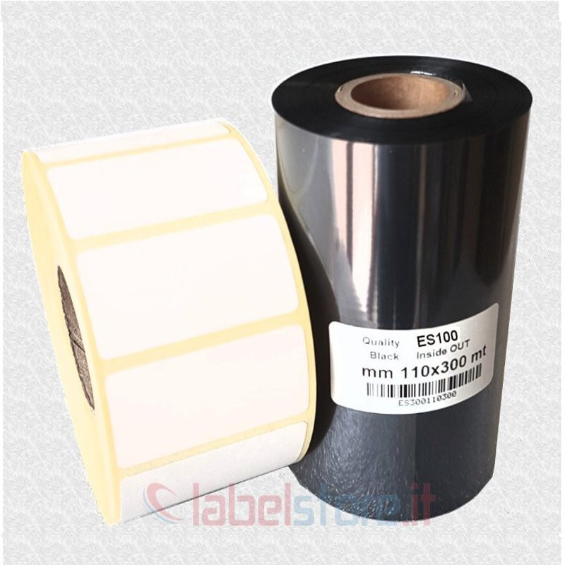 RIBBON 110x300 mt CERA nero Ink OUT per stampa a trasferimento termic ES100