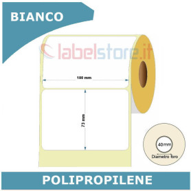 100x73 mm Etichette adesive polipropilene BIANCO lucido in rotolo stampabili a trasferimento termico