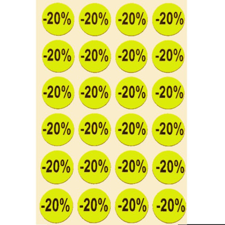 Etichette tonde diametro 15mm fluorescente giallo con stampa -20%