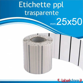 Etichette 25x50 mm adesive PPL TRASPARENTE polipropilene stampabili in bobina