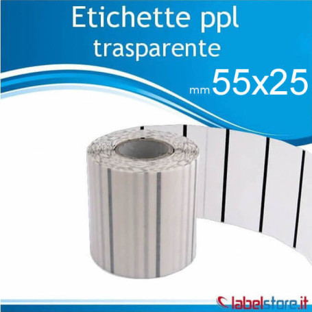 Etichette 55x25 mm polipropilene PPL TRASPARENTE adesive stampabili in bobina