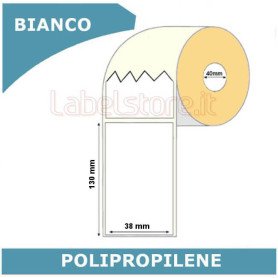 Etichette adesive 38x130 mm polipropilene PPL BIANCO in rotolo stampabili a trasferimento termico