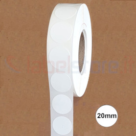 Etichette adesive rotonde ø 20 mm Polipropilene BIANCO stampabili in rotolo 2000 pz