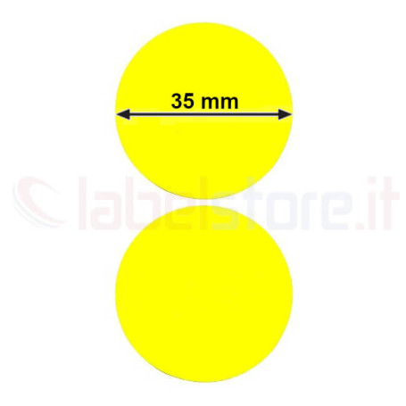 Etichetta adesiva 35x35 mm tondo fluorescente giallo stampabile a trasferimento termico