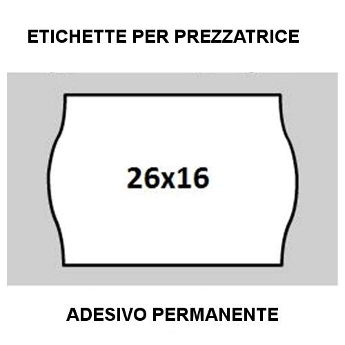 Etichette per prezzatrice 26x16 bianco sagomato a onda con adesivo Permanente