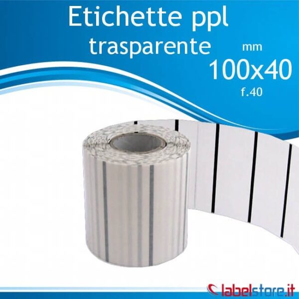 100x40 mm Etichette polipropilene PPL TRASPARENTE adesive stampabili in rotolo