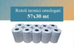 Rotoli 57x30 mt in carta termica omologata per scontrini fiscali 100 pz