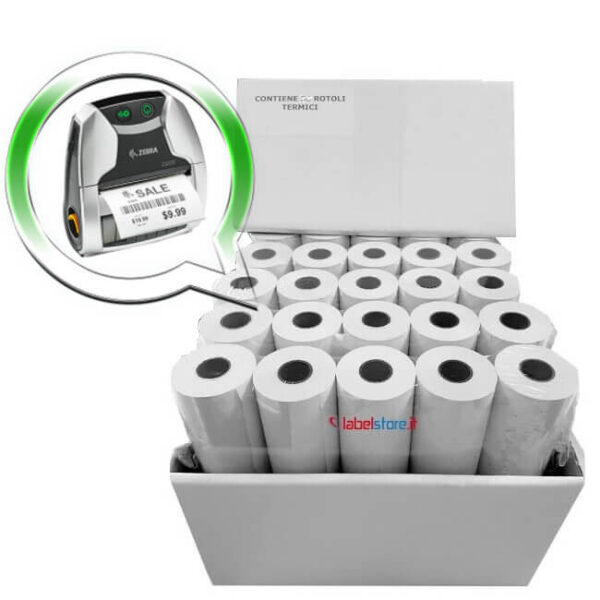 Rotolo mm 76x20 mt carta termica per stampanti portatili Zebra 80 pz