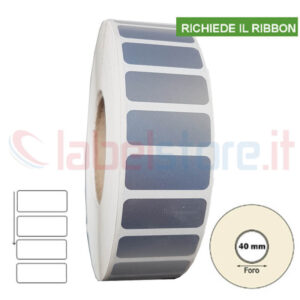 Etichette 25x10 mm POLIESTERE ARGENTO stampabili a trasferimento termico in rotolo 2000pz
