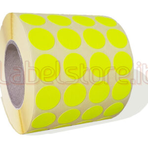 Etichetta adesiva tonda diametro 15mm fluorescente giallo in rotolo 4 piste 5000 pz
