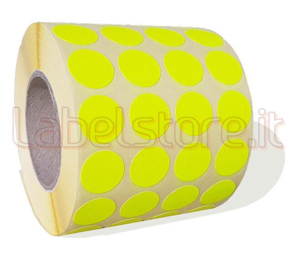 Etichetta adesiva tonda diametro 15mm fluorescente giallo in rotolo 4 piste 5000 pz