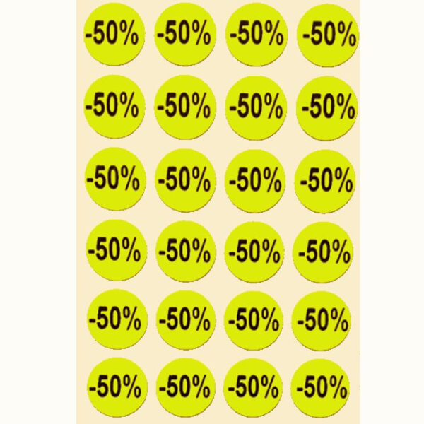 Etichette tonde diametro 15mm fluorescente giallo con stampa -50% 1000 pz