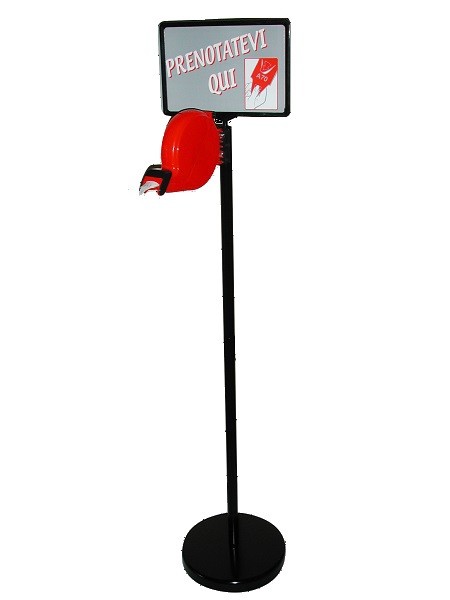 Piantana in metallo per sistema eliminacode con distributore, cartello e rotolo