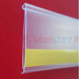 Portaprezzo in PVC TRASPARENTE h30 mm con biadesivo a retro per scaffali e ripiani