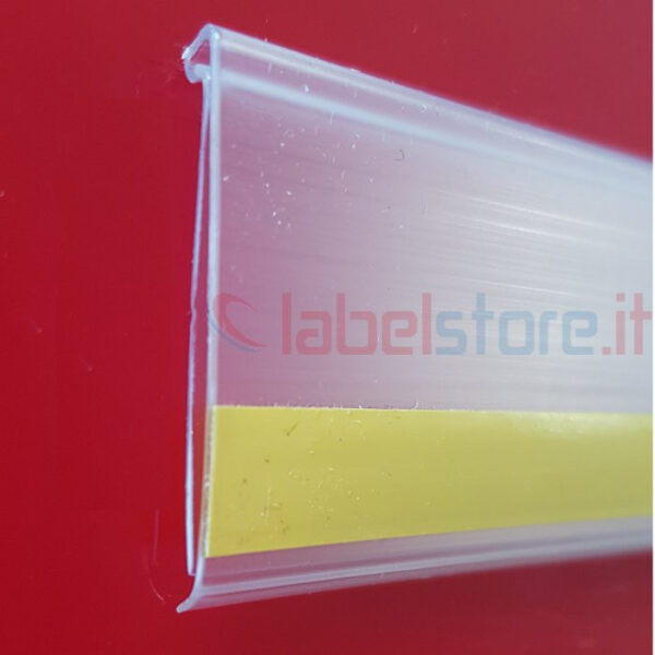 Portaprezzo in PVC TRASPARENTE h30 mm con biadesivo a retro per scaffali e ripiani