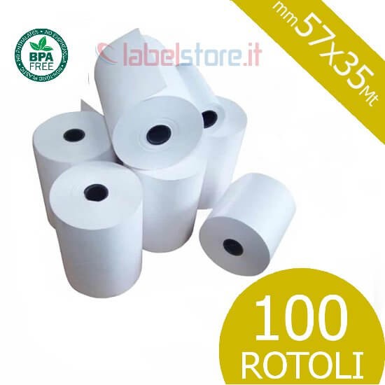 Rotoli 57x35 mt in carta termica omologata per scontrini fiscali 100 pz
