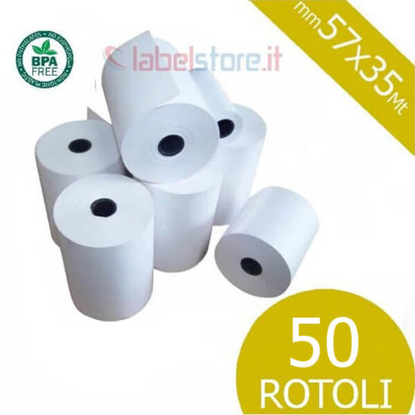 Rotoli 57x35 mt in carta termica omologata per scontrini fiscali 50 pz