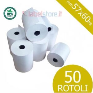 Rotoli 57x60 mt in carta termica omologata per scontrini fiscali 50 pz
