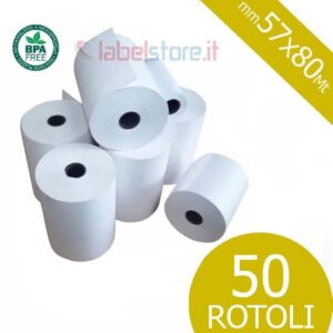 Rotolo mm 57x80 Mt in carta termica omologata per scontrini fiscali 50 pz