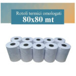 Rotolo mm 80x80 mt in carta termica omologata per scontrini fiscali 10 pz