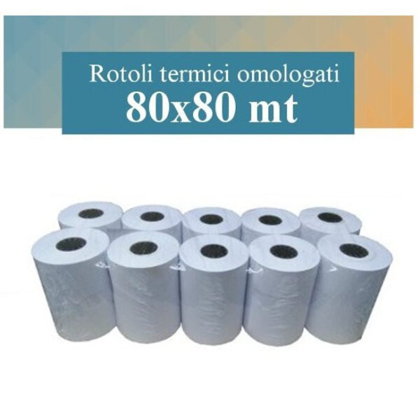 Rotolo mm 80x80 mt in carta termica omologata per scontrini fiscali 10 pz