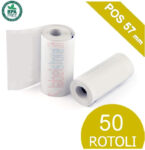 Rotoli POS mm 57 in carta termica senza anima, compatibili con pos nexi, per ricevute e scontrini 50 pz