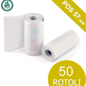 Rotoli POS mm 57 in carta termica senza anima, compatibili con pos nexi, per ricevute e scontrini 50 pz
