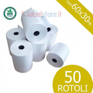 Rotoli scontrino mm 60x30 Mt carta termica per registratori fiscali e bilance