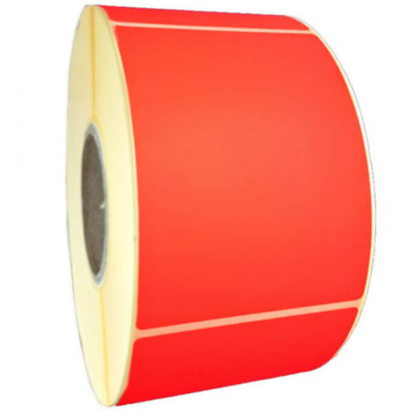 Etichette 60x80 mm ROSSO fluorescente in rotolo con adesivo permanente da 800 pz