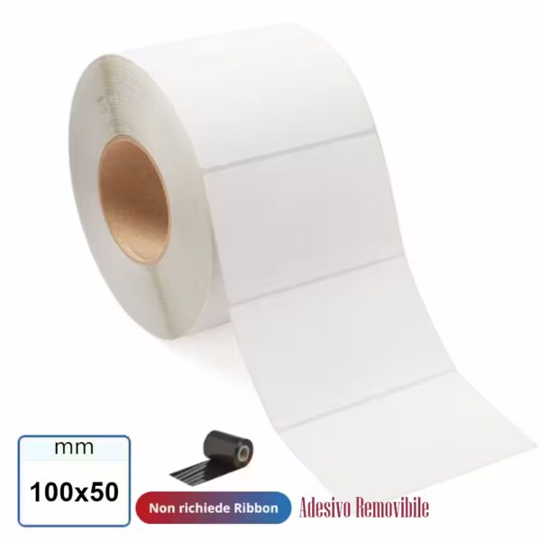 Etichetta 100x50 mm TERMICA TOP adesivo REMOVIBILE in rotolo da 1000 pz