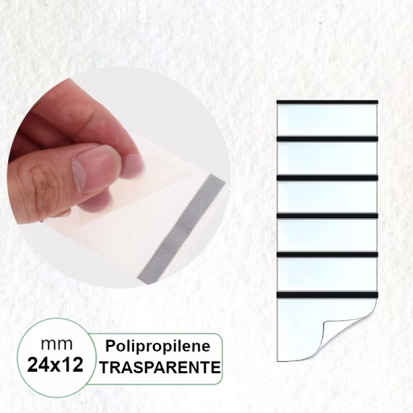 Etichetta 24x12 mm Polipropilene (PPL) TRASPARENTE adesiva stampabili in rotolo