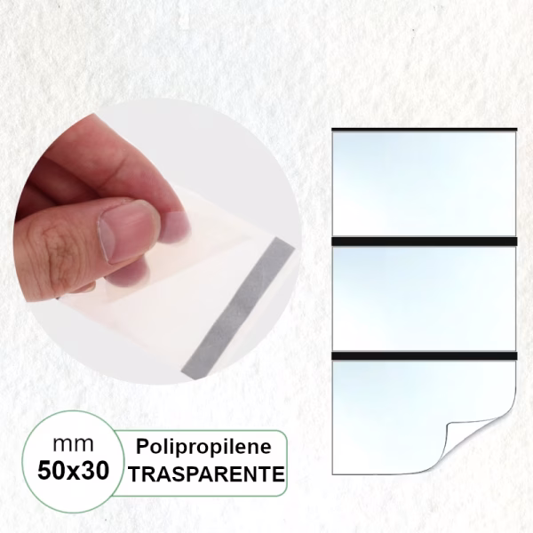 Etichetta 50x30 mm Polipropilene TRASPARENTE lucido da stampare con ribbon