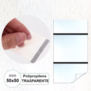 Etichetta 50x50 mm Polipropilene TRASPARENTE adesiva stampabili in bobina