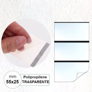 Etichette 55x25 mm polipropilene PPL Trasparente adesive stampabili in bobina