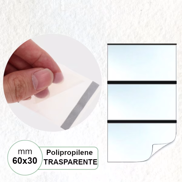Etichette 60x30 mm Polipropilene TRASPARENTE in rotolo stampabili a trasferimento termico