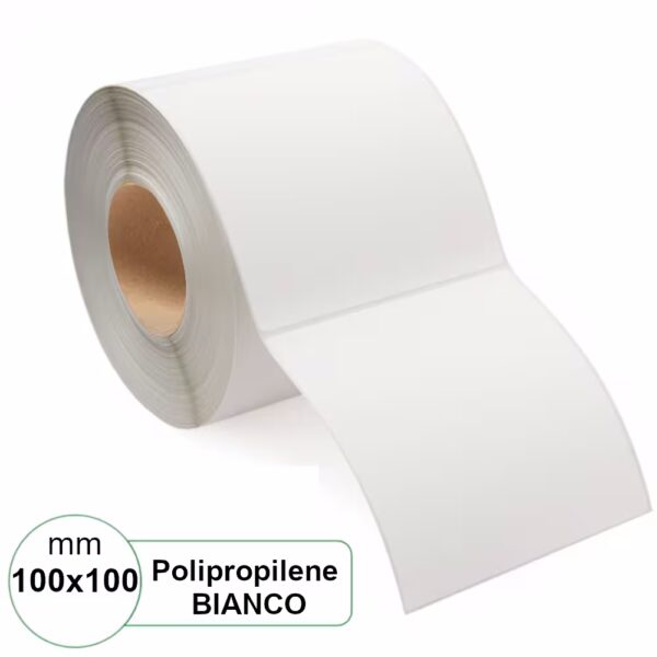Etichetta 100×100 mm Polipropilene Bianca adesiva in rotolo stampabili da 500pz