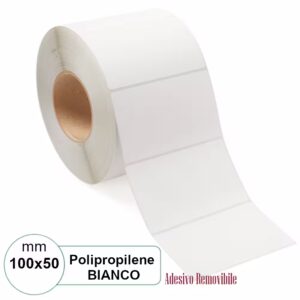 Etichetta 100×50 mm PPL (Polipropilene) Bianca adesivo REMOVIBILE in rotolo da 1000pz