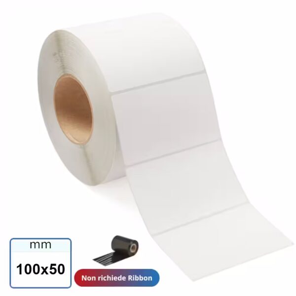Etichetta 100x50 mm TERMICA diretta bianca adesiva in rotolo da 1000 pz