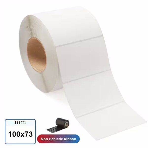 Etichetta 100x73 mm TERMICA bianca adesiva in rotolo per stampa termico diretto 800 pz