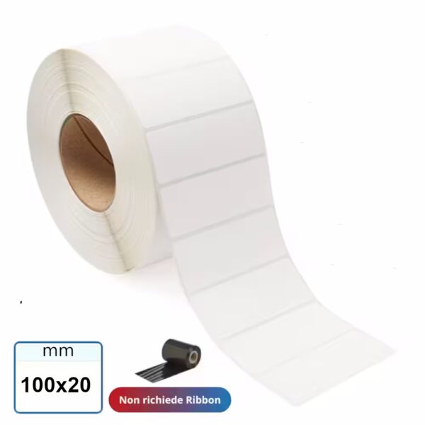 Etichette TERMICHE 100x20 mm bianca adesive stampabili in rotolo da 1000 pz