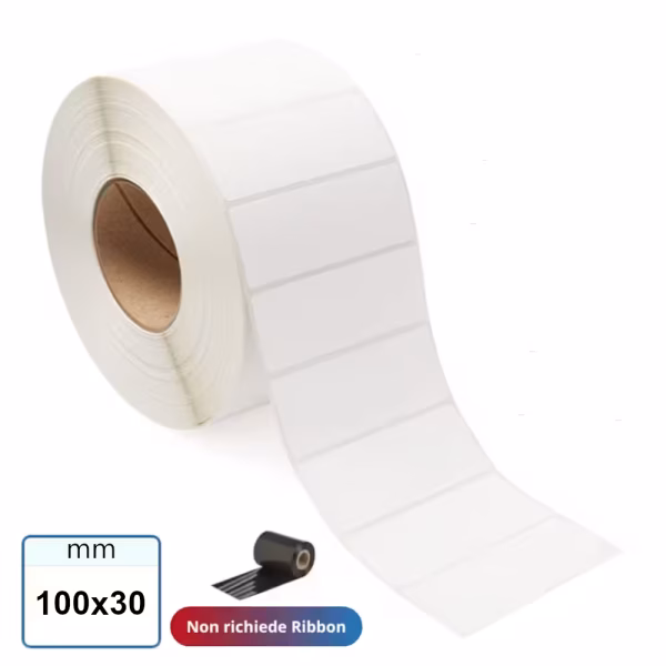 Etichetta 100x30 mm carta TERMICA adesiva bianca per stampa termica diretta