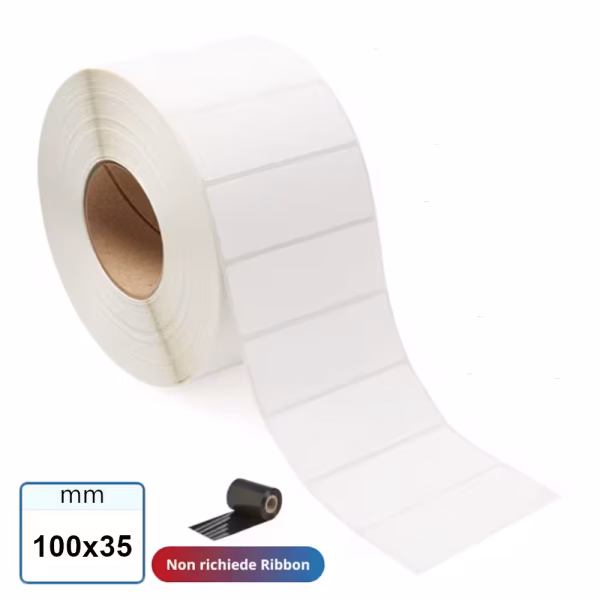 Etichetta 100x35 mm TERMICA adesiva bianca stampabili in bobina da 1000 pz
