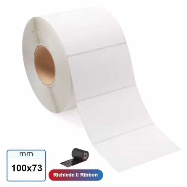 Etichetta 100x73 mm VELLUM adesiva in rotolo da 800 pz stampabili a trasferimento termico